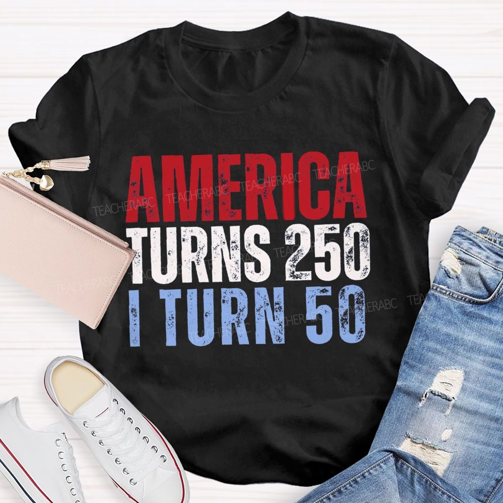 Personalized Number American Turns 250 I turn 50 Teacher T-shirt