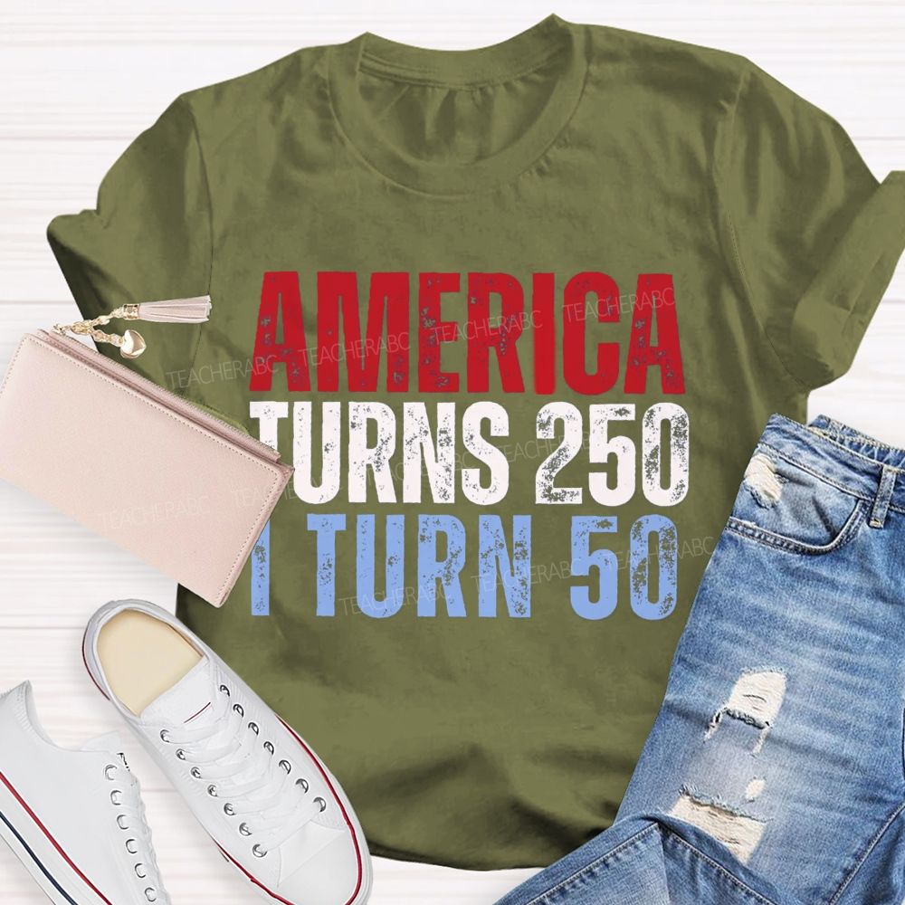 Personalized Number American Turns 250 I turn 50 Teacher T-shirt
