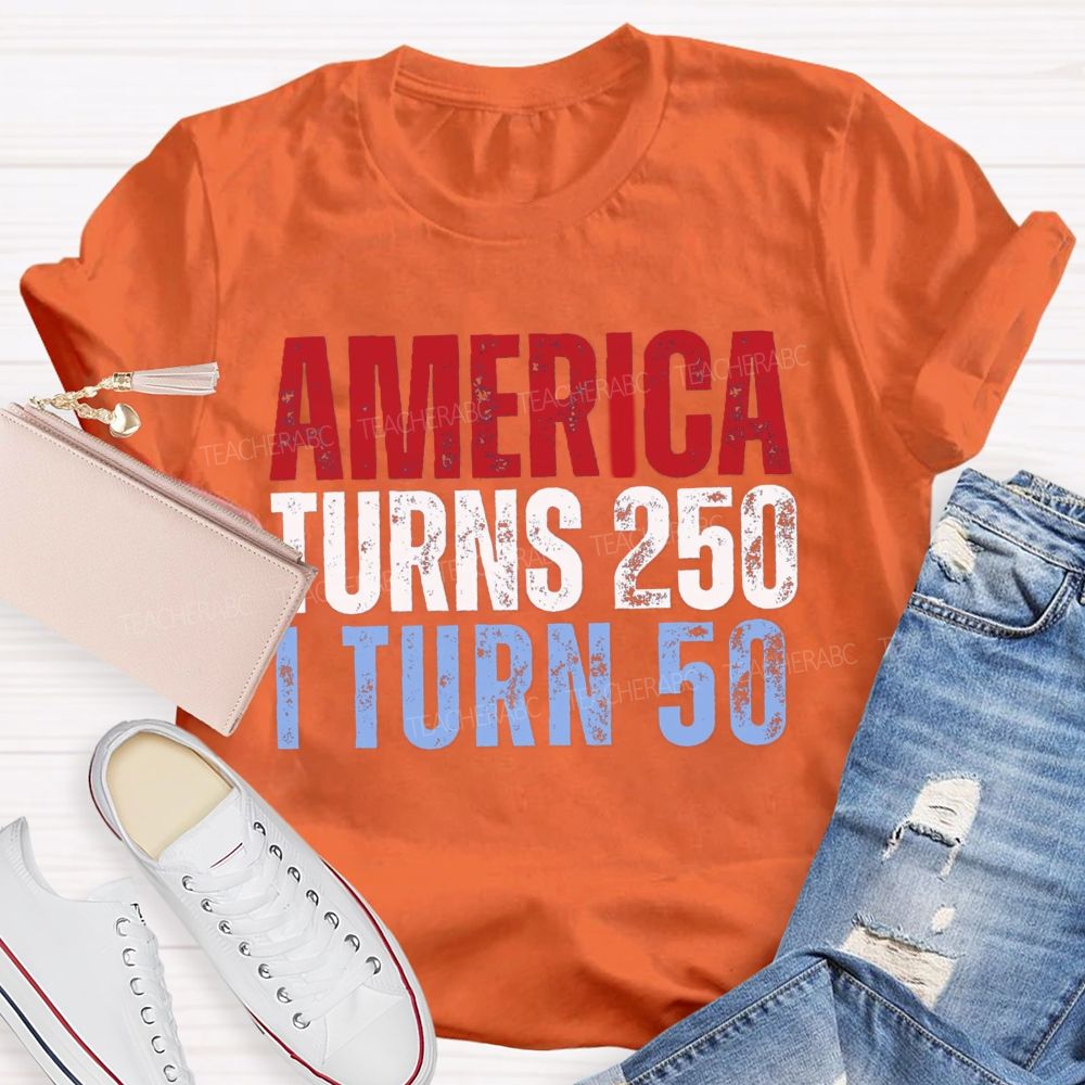 Personalized Number American Turns 250 I turn 50 Teacher T-shirt