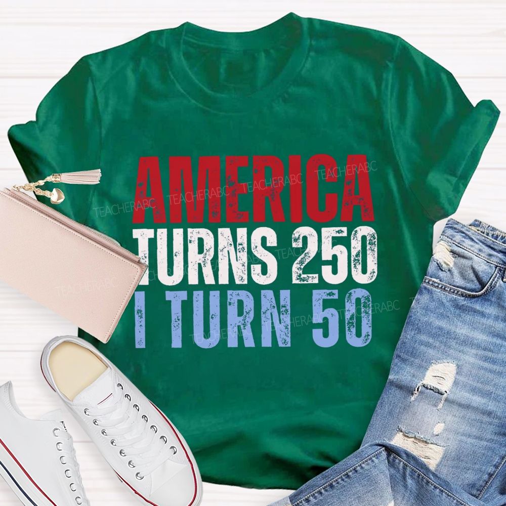 Personalized Number American Turns 250 I turn 50 Teacher T-shirt