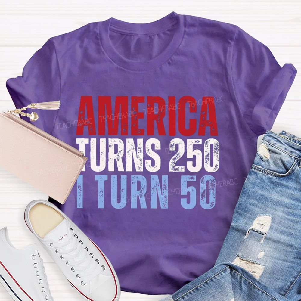 Personalized Number American Turns 250 I turn 50 Teacher T-shirt