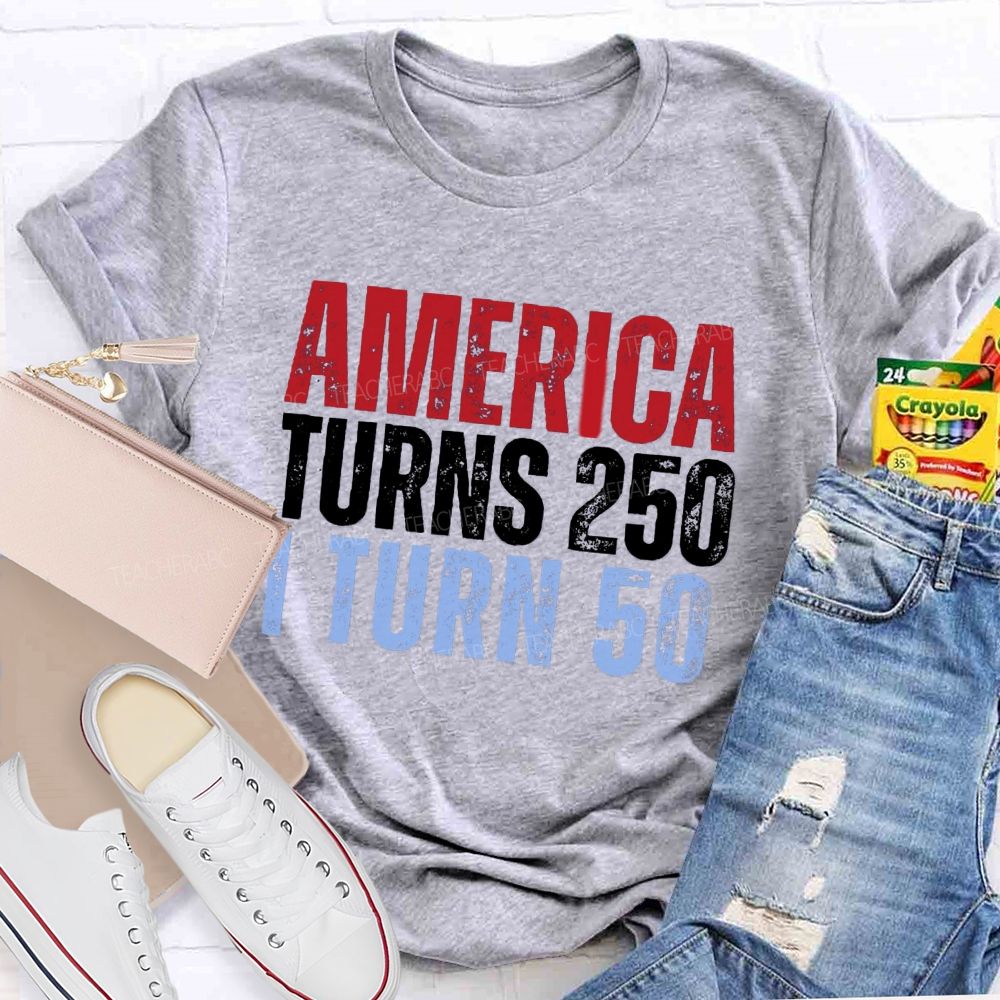 Personalized Number American Turns 250 I turn 50 Teacher T-shirt