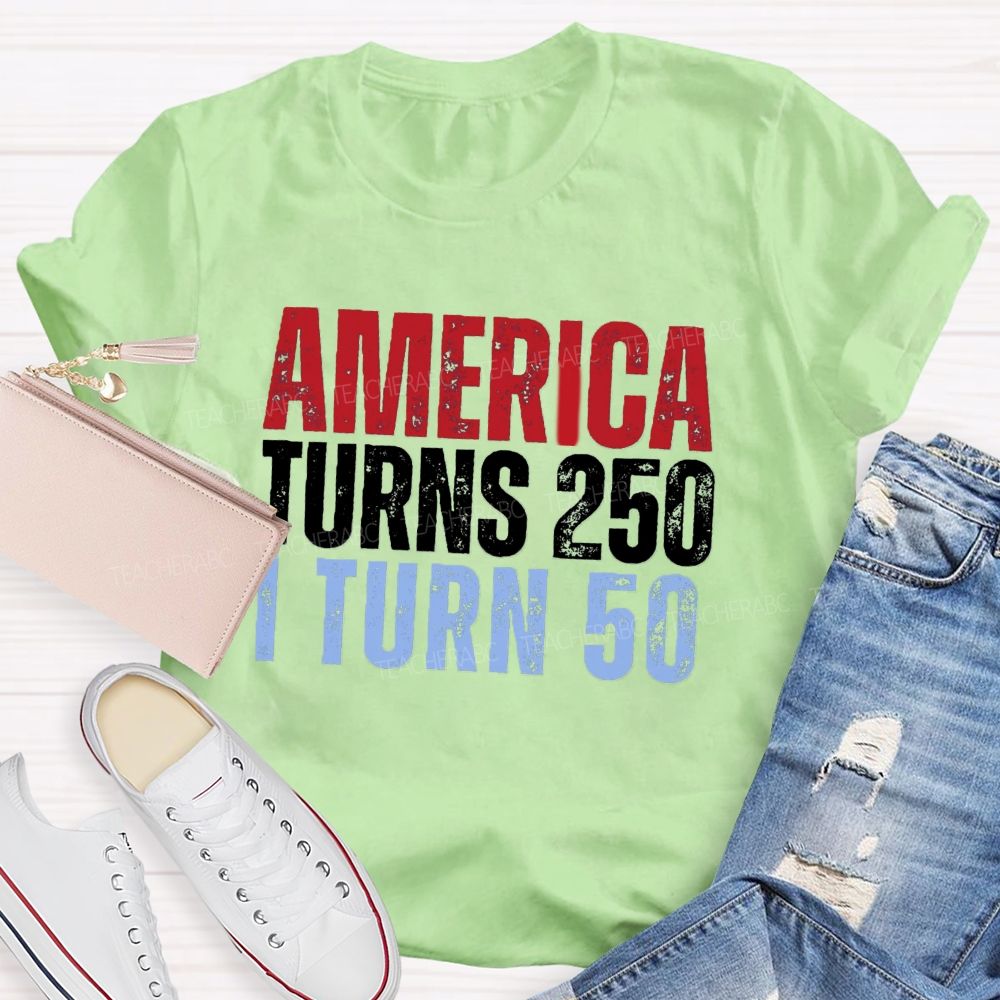 Personalized Number American Turns 250 I turn 50 Teacher T-shirt