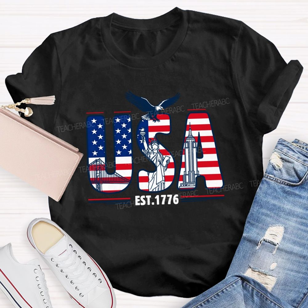 USA Flag 1776 Teacher T-shirt