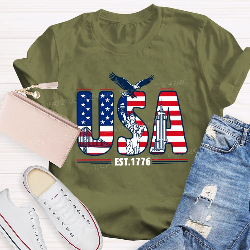 USA Flag 1776 Teacher T-shirt