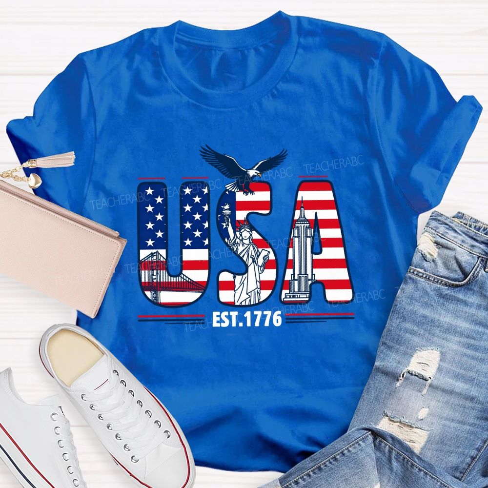 USA Flag 1776 Teacher T-shirt