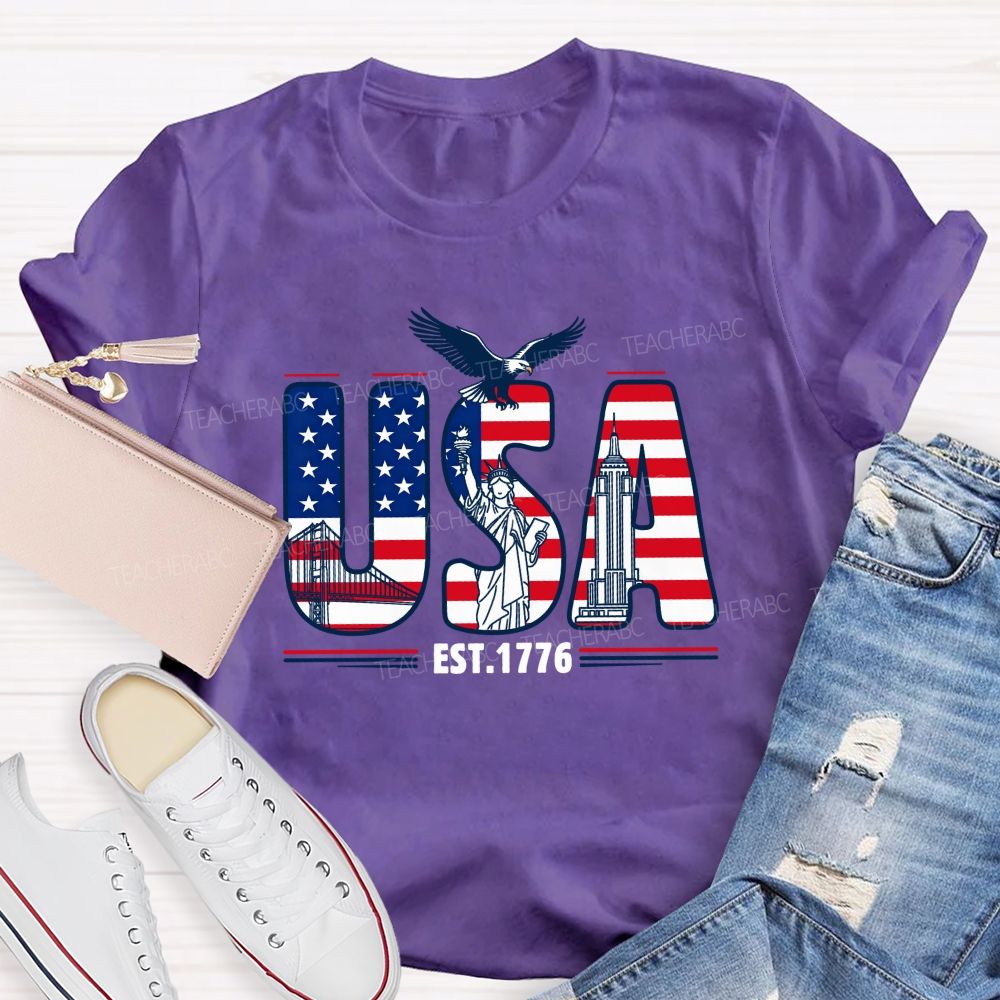 USA Flag 1776 Teacher T-shirt