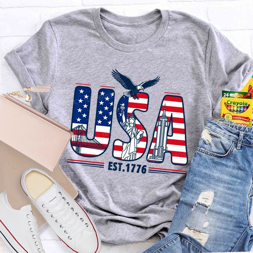 USA Flag 1776 Teacher T-shirt