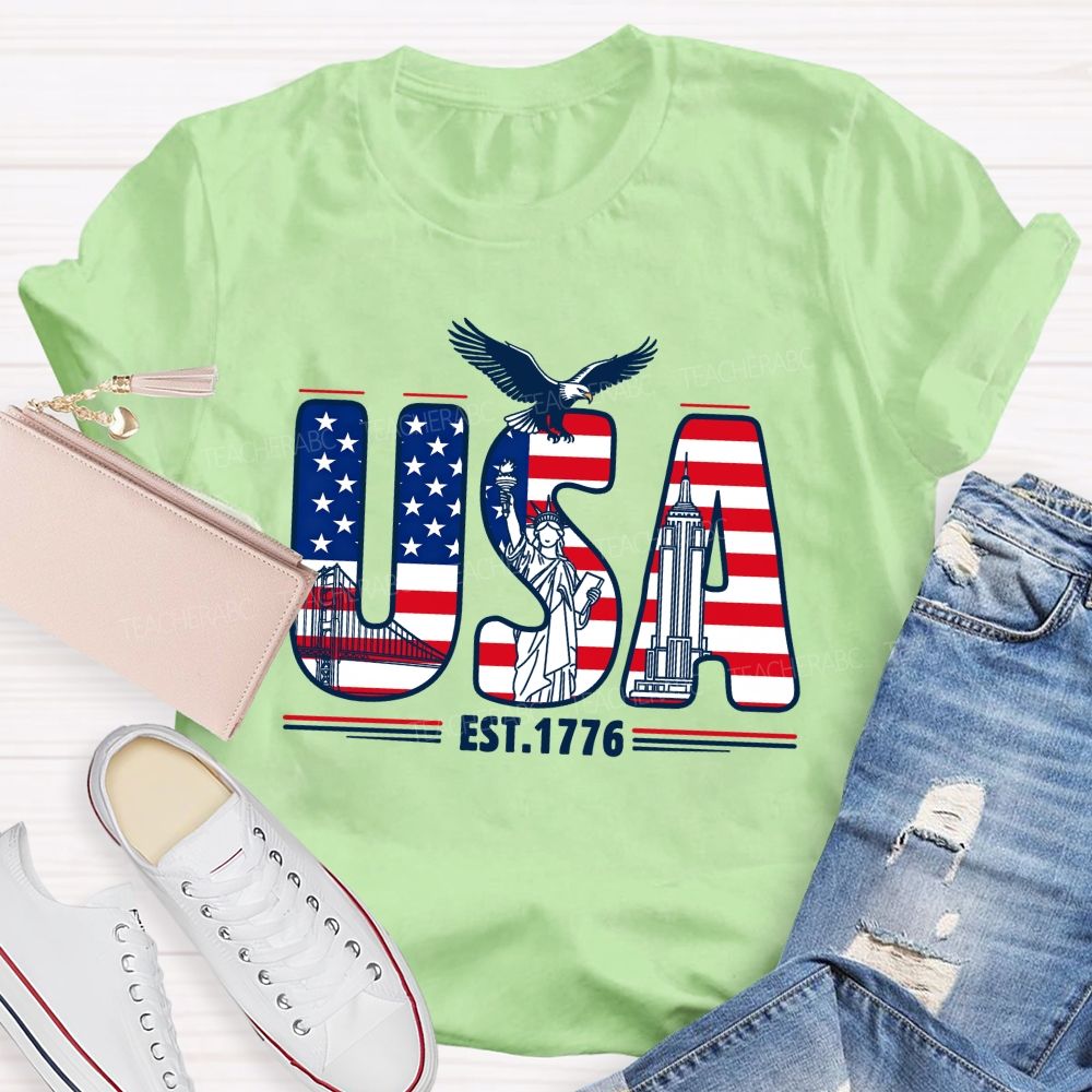 USA Flag 1776 Teacher T-shirt