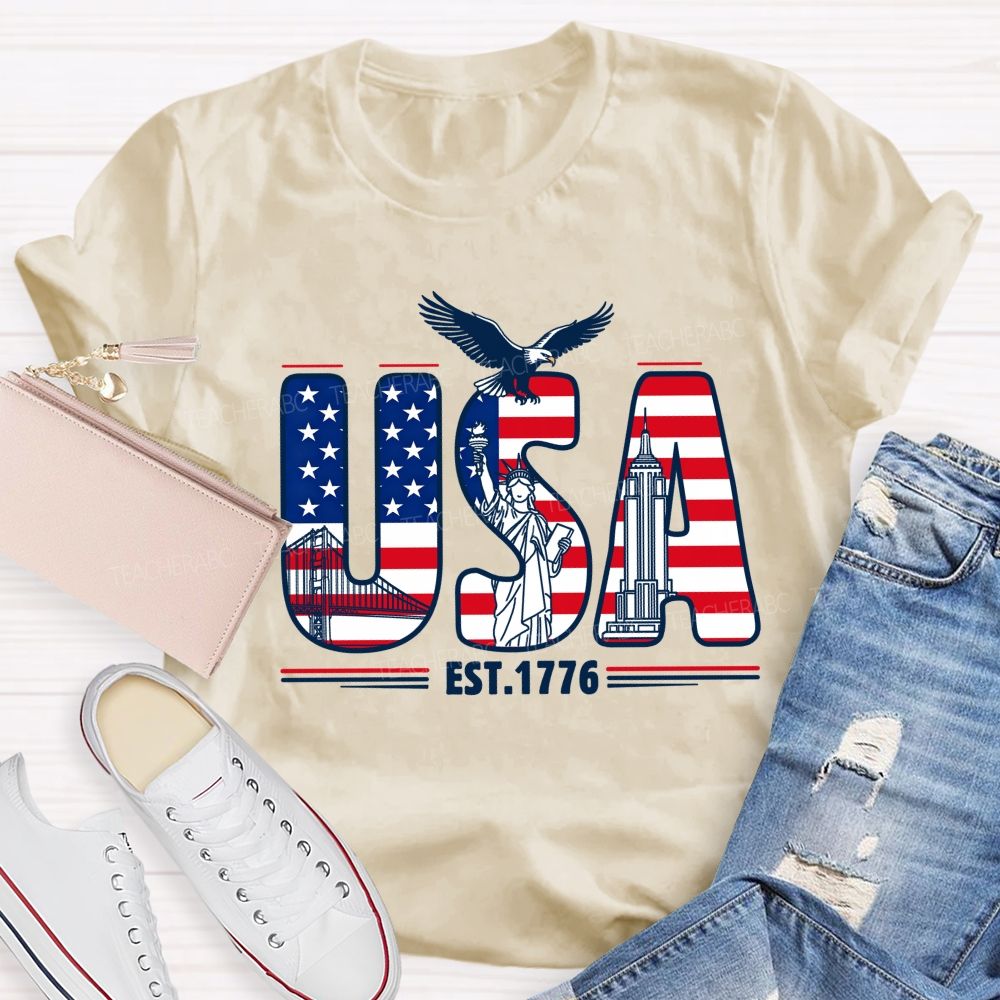 USA Flag 1776 Teacher T-shirt