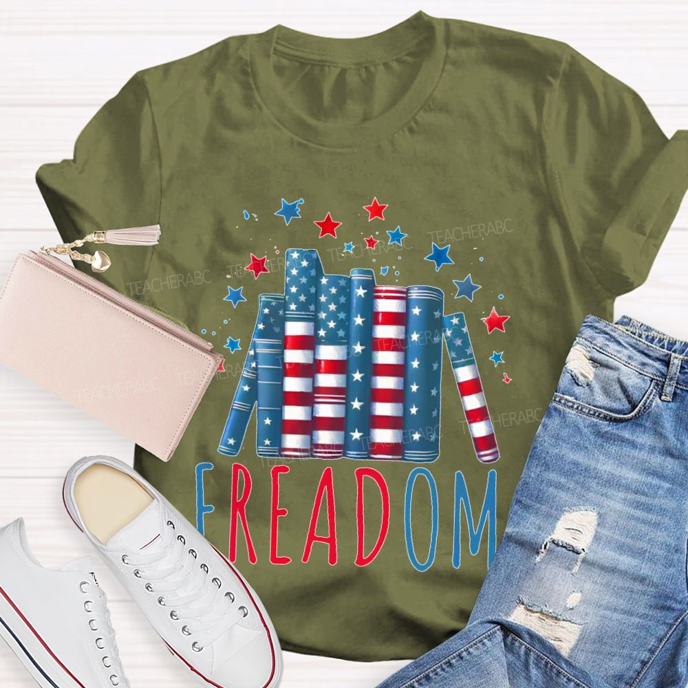 4th Of July Freedom Reading Pattern Teacher T-shirt