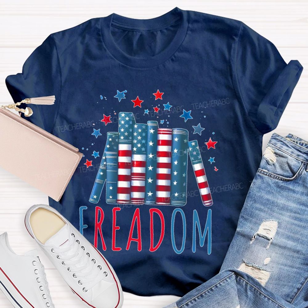 4th Of July Freedom Reading Pattern Teacher T-shirt