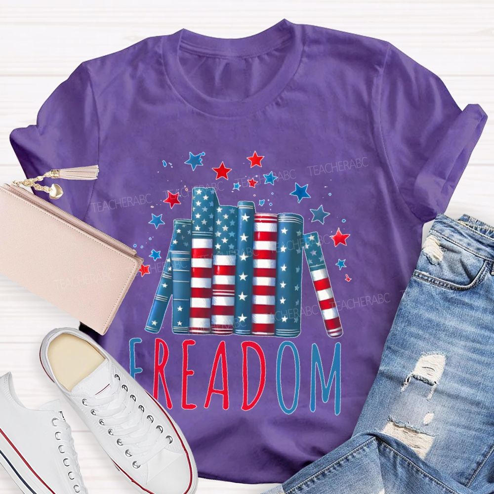 4th Of July Freedom Reading Pattern Teacher T-shirt