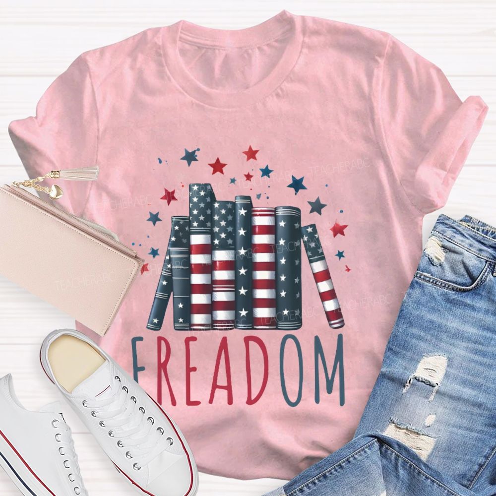 4th Of July Freedom Reading Pattern Teacher T-shirt