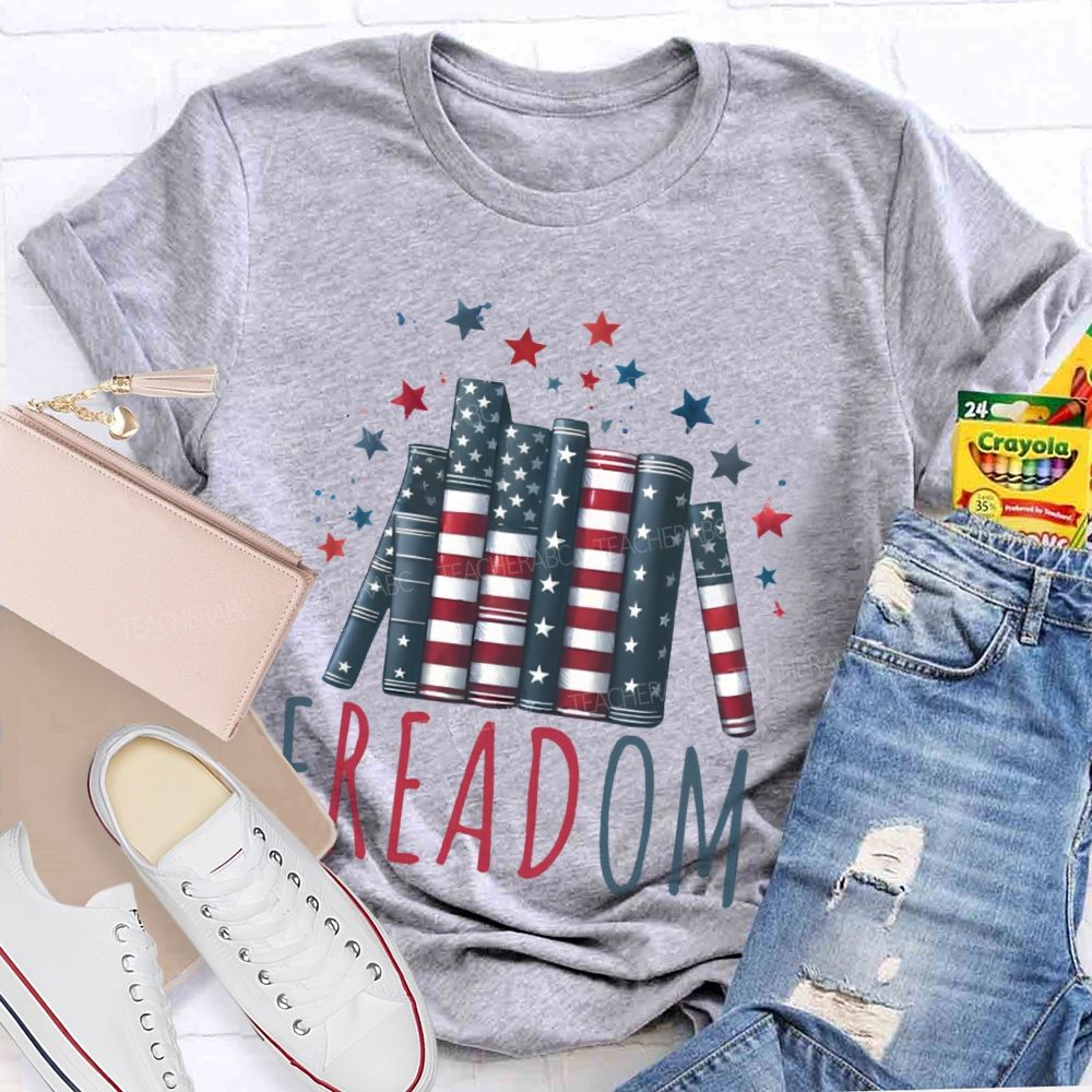 4th Of July Freedom Reading Pattern Teacher T-shirt