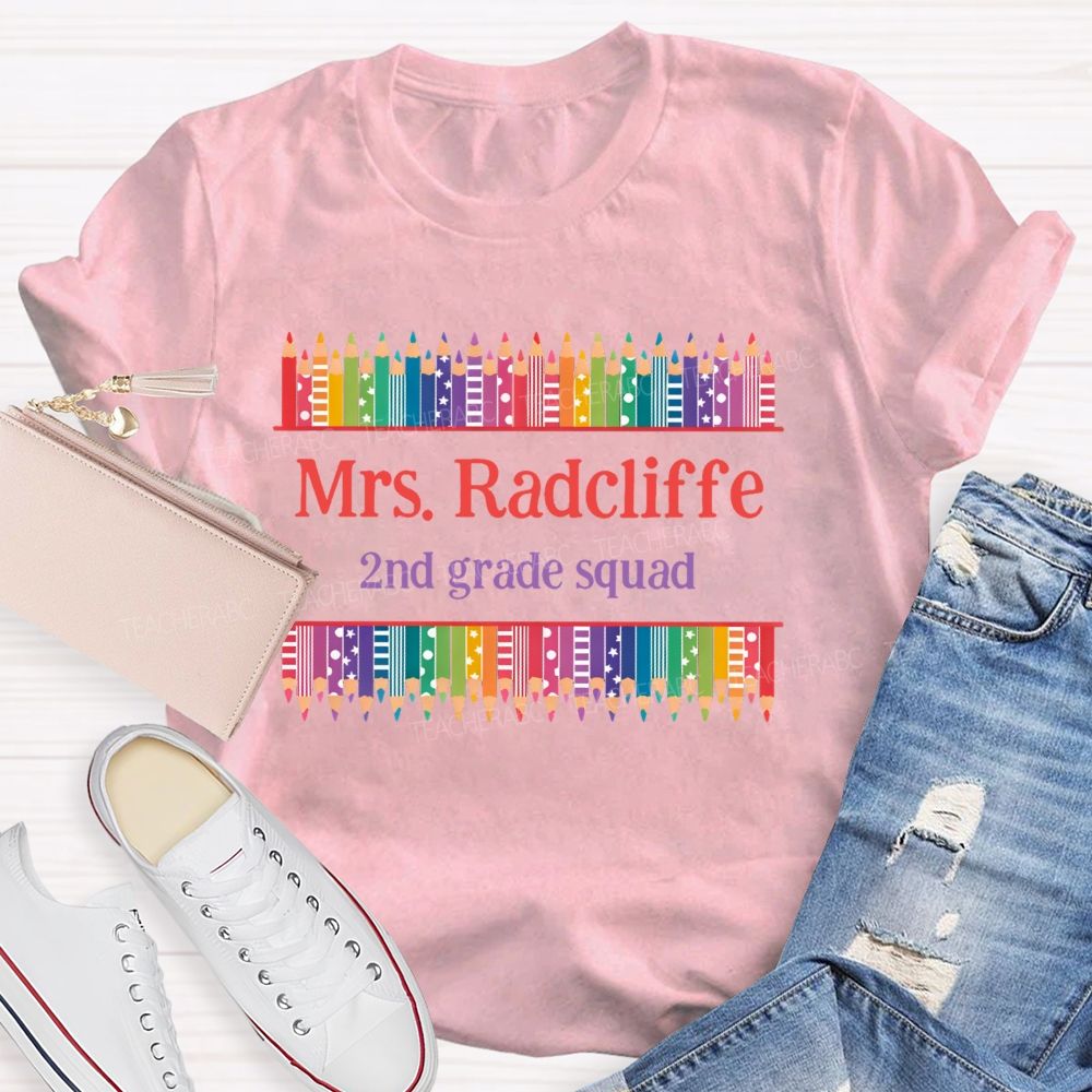 Personalized Name And Grade 2nd Grade Squad Teacher T-shirt
