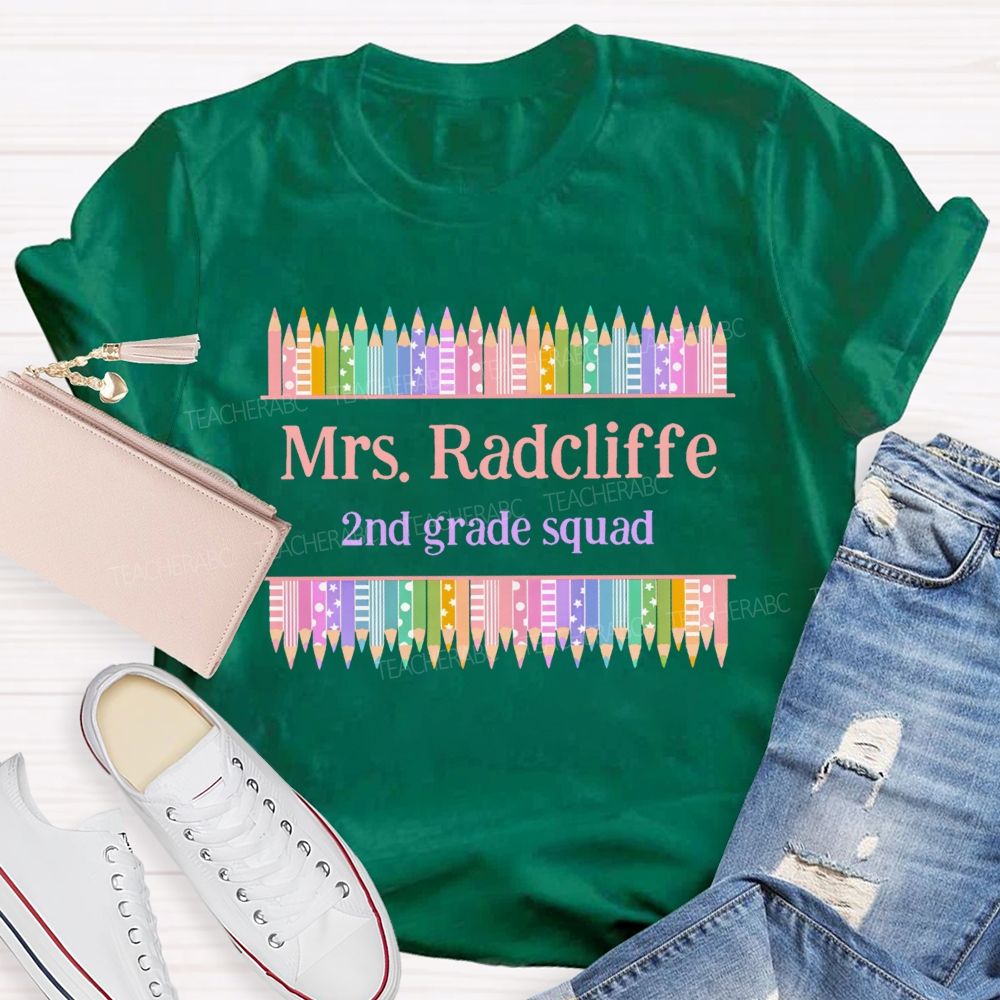 Personalized Name And Grade 2nd Grade Squad Teacher T-shirt
