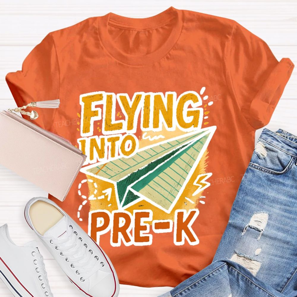 Personalized Grade Flying Into Pre-K Teacher T-shirt