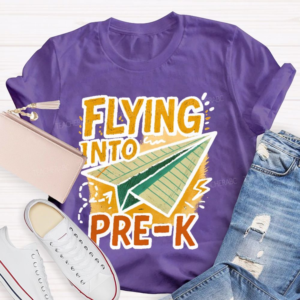 Personalized Grade Flying Into Pre-K Teacher T-shirt