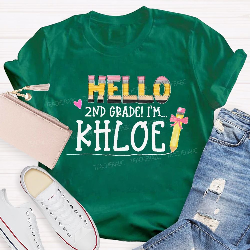 Personalized Name And Grade Hello 2nd Grade Teacher T-shirt