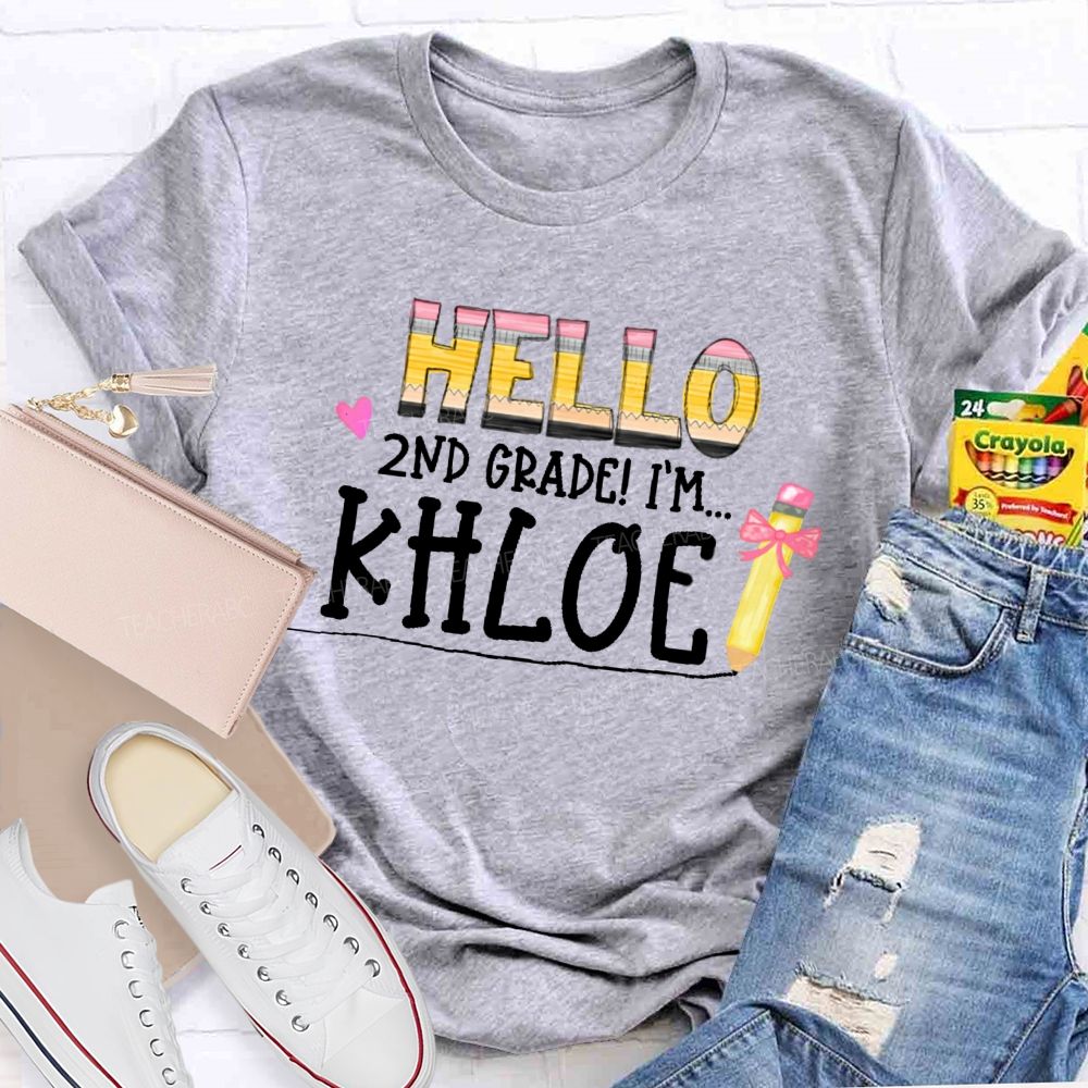 Personalized Name And Grade Hello 2nd Grade Teacher T-shirt