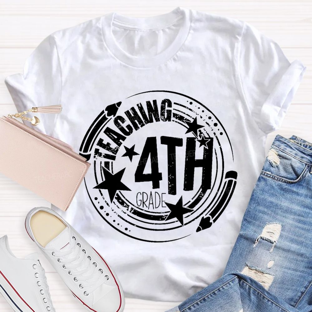 Personalized Grade Teaching 4th Grade Graphics Teacher T-shirt