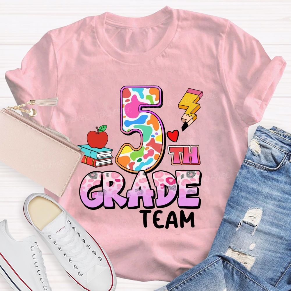 Personalized Grade Colorful Pink Leopard Print Teacher T-shirt