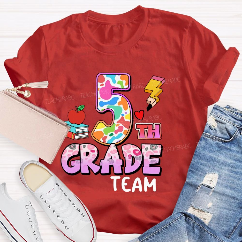 Personalized Grade Colorful Pink Leopard Print Teacher T-shirt