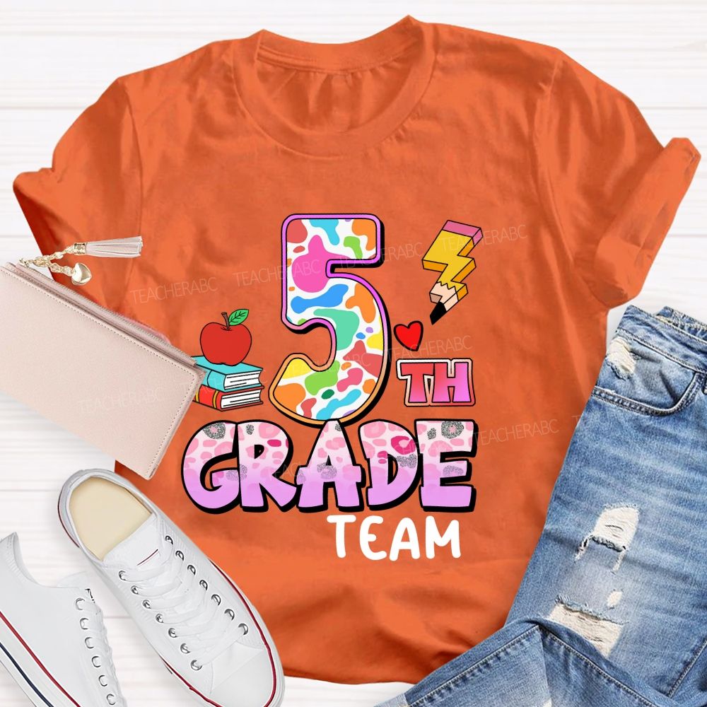 Personalized Grade Colorful Pink Leopard Print Teacher T-shirt