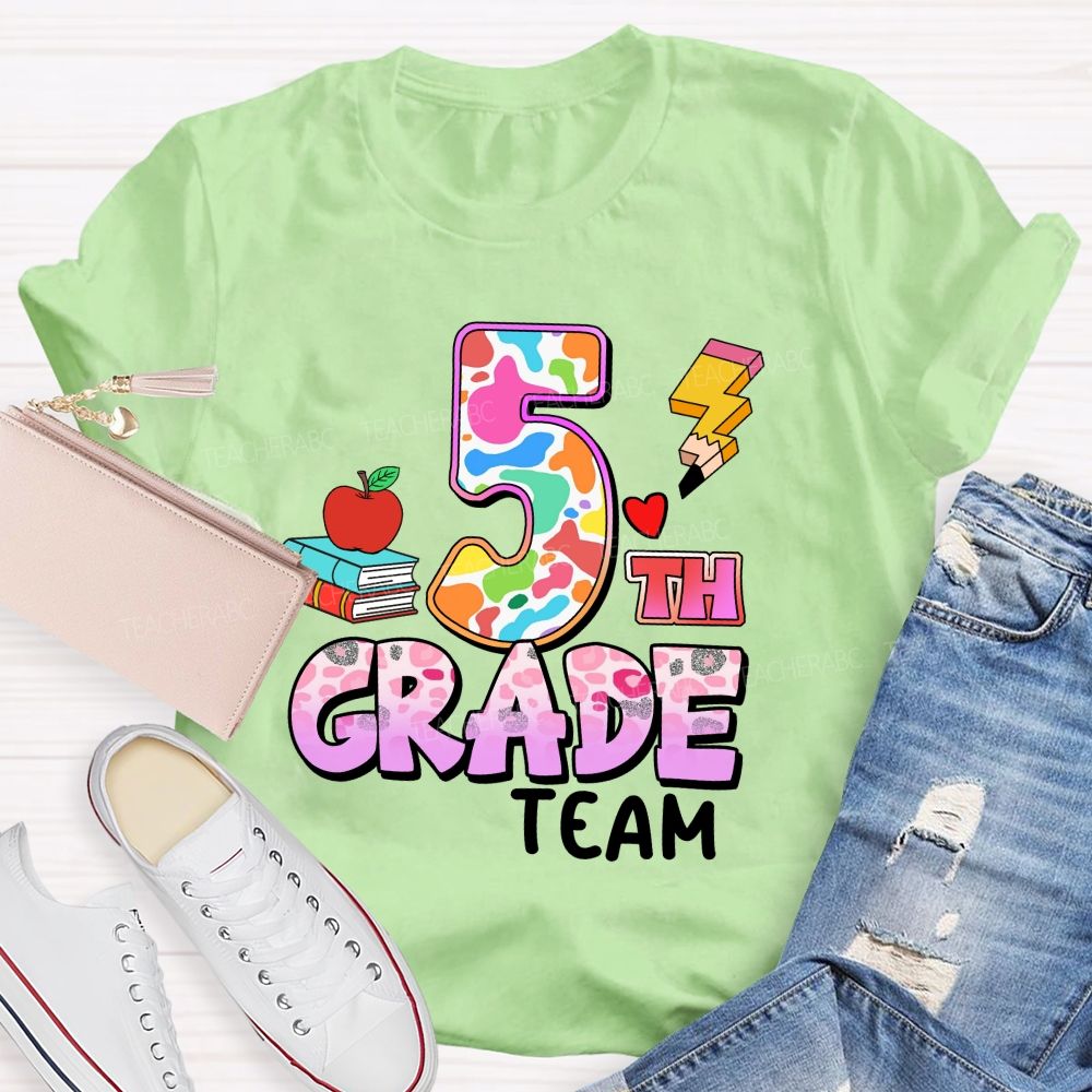 Personalized Grade Colorful Pink Leopard Print Teacher T-shirt
