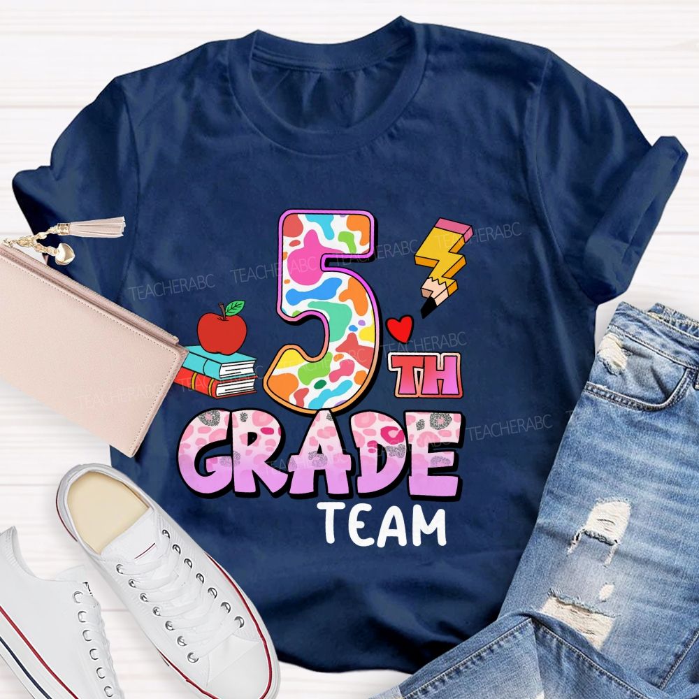 Personalized Grade Colorful Pink Leopard Print Teacher T-shirt