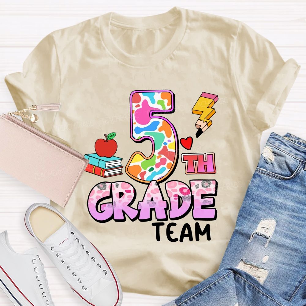 Personalized Grade Colorful Pink Leopard Print Teacher T-shirt