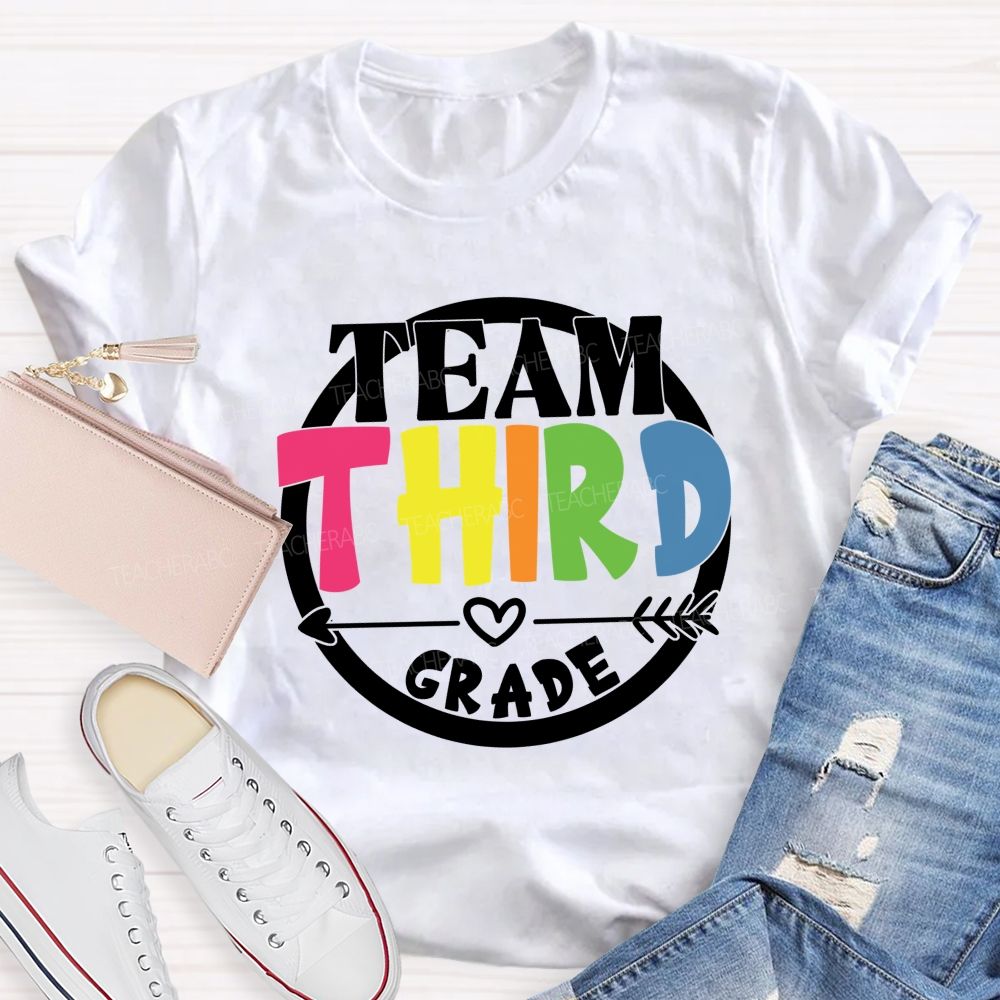 Personalized Grade Team Circle Colorful Letter Teacher T-Shirt