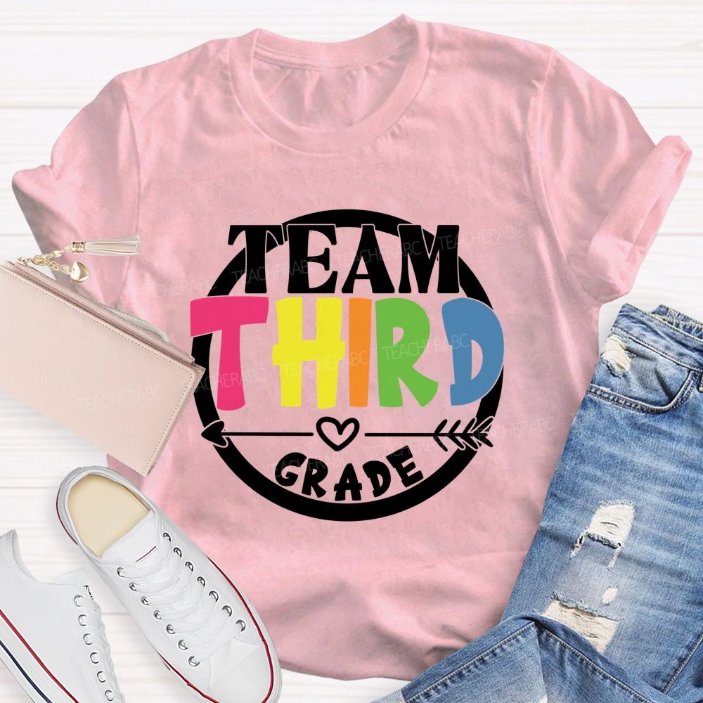 Personalized Grade Team Circle Colorful Letter Teacher T-Shirt