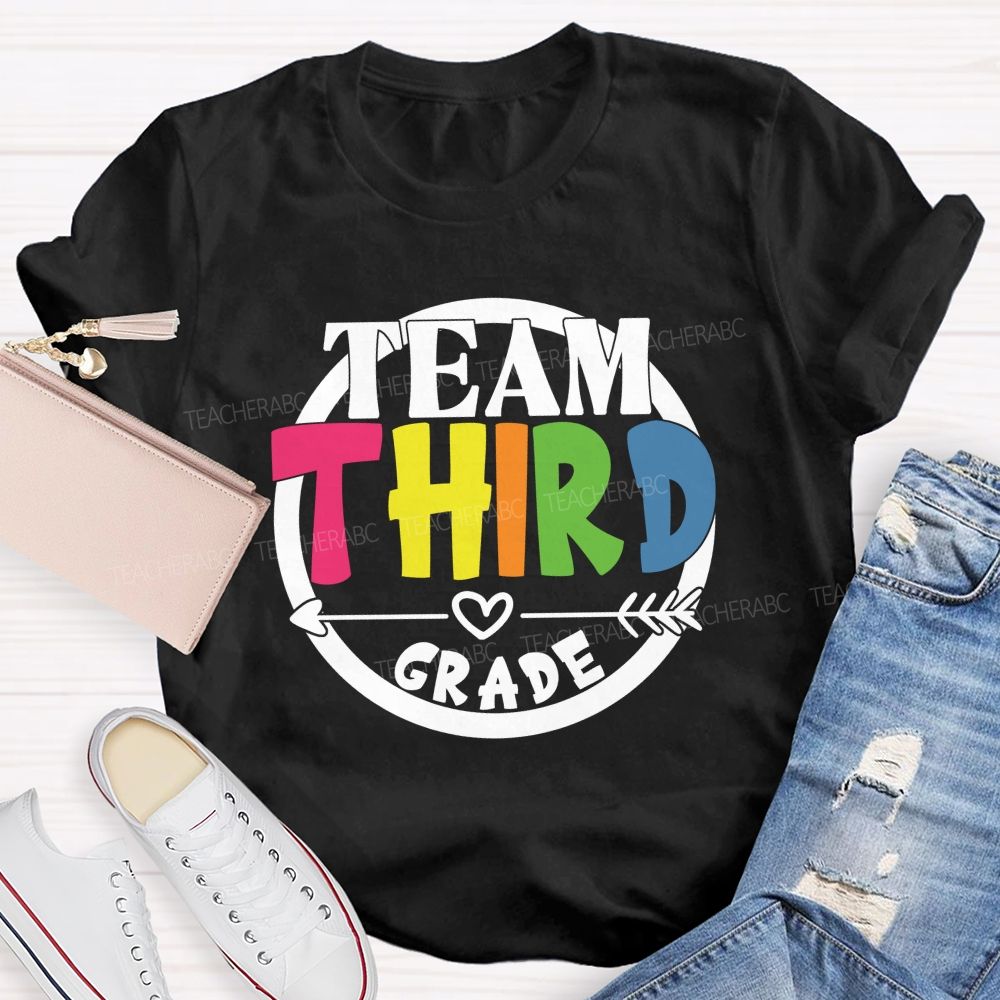 Personalized Grade Team Circle Colorful Letter Teacher T-Shirt