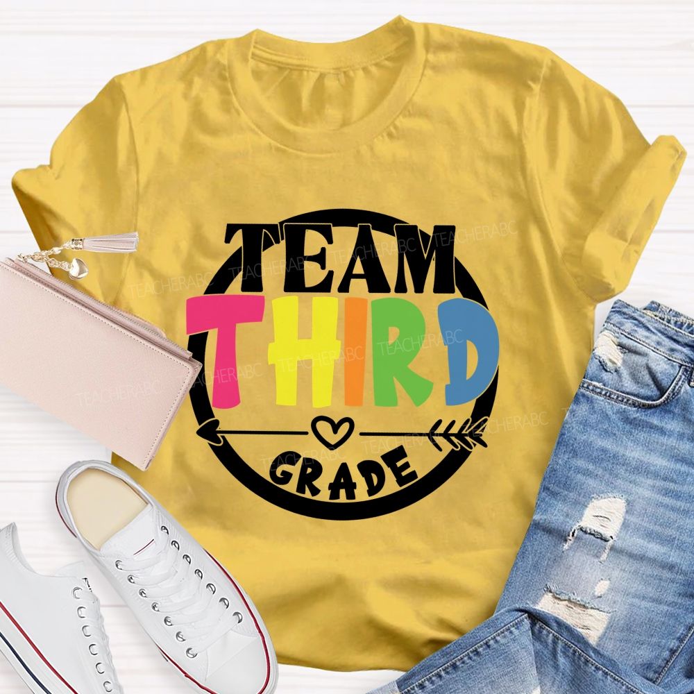Personalized Grade Team Circle Colorful Letter Teacher T-Shirt