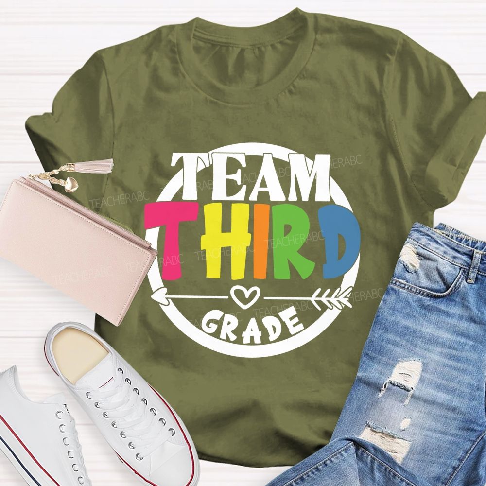 Personalized Grade Team Circle Colorful Letter Teacher T-Shirt