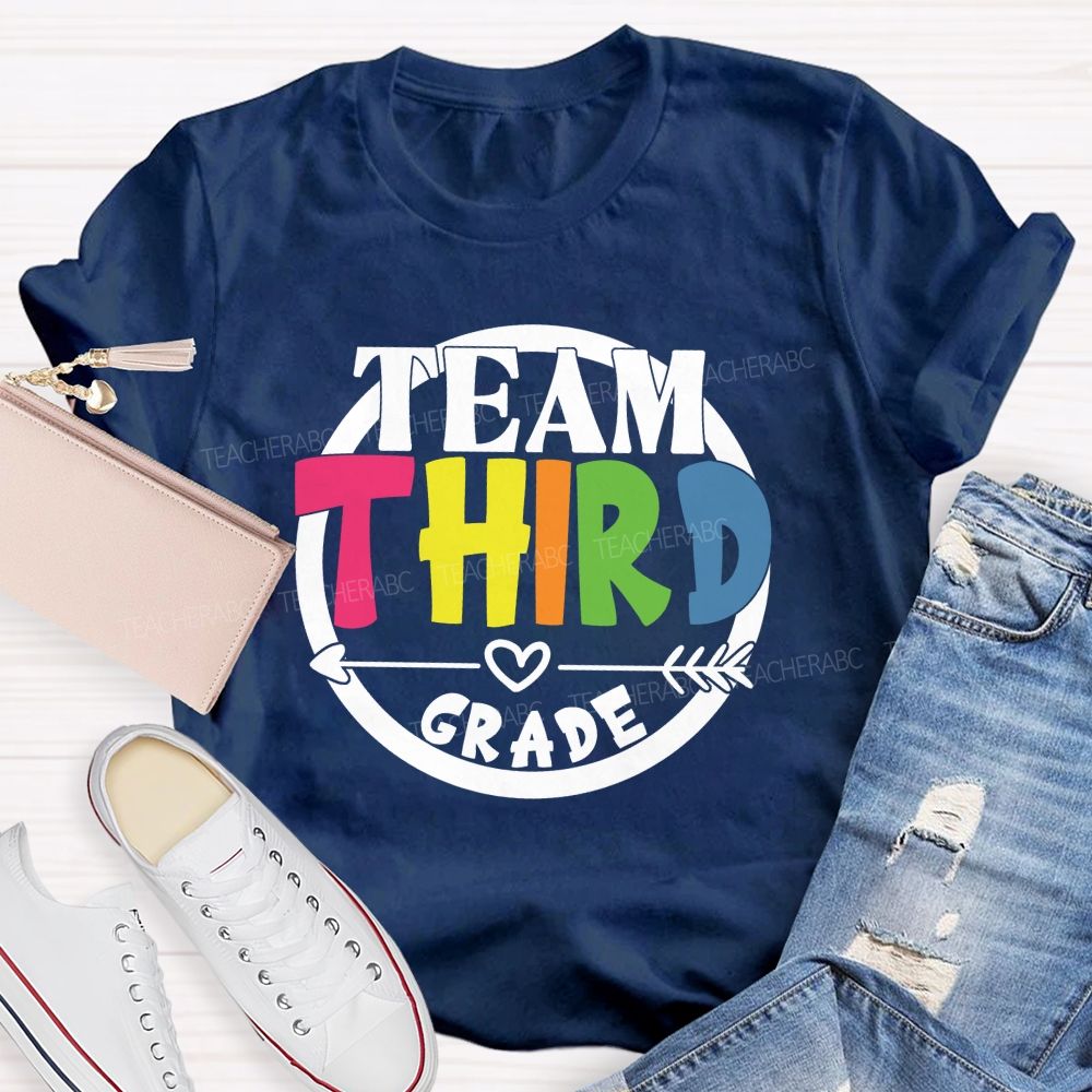 Personalized Grade Team Circle Colorful Letter Teacher T-Shirt