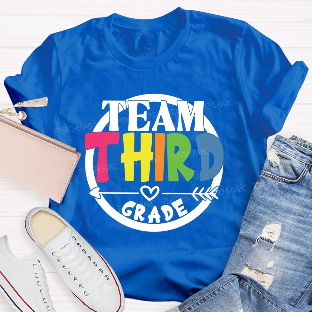 Personalized Grade Team Circle Colorful Letter Teacher T-Shirt
