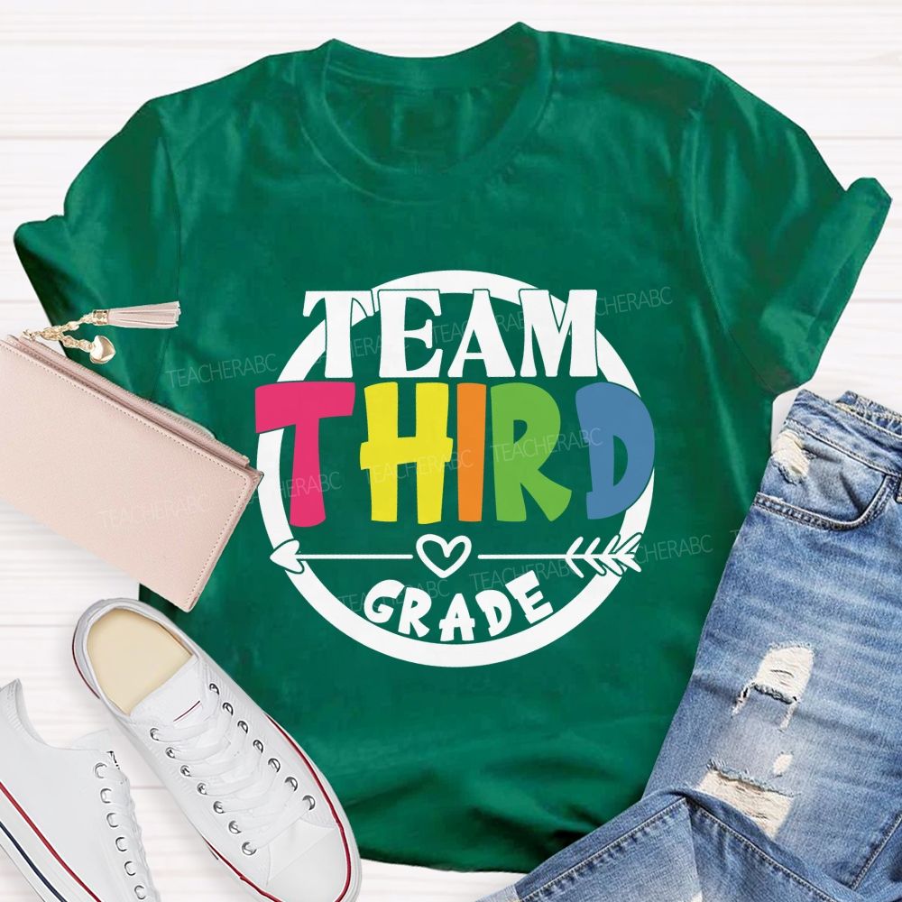 Personalized Grade Team Circle Colorful Letter Teacher T-Shirt