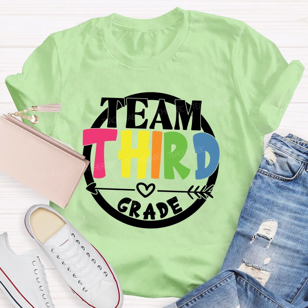 Personalized Grade Team Circle Colorful Letter Teacher T-Shirt