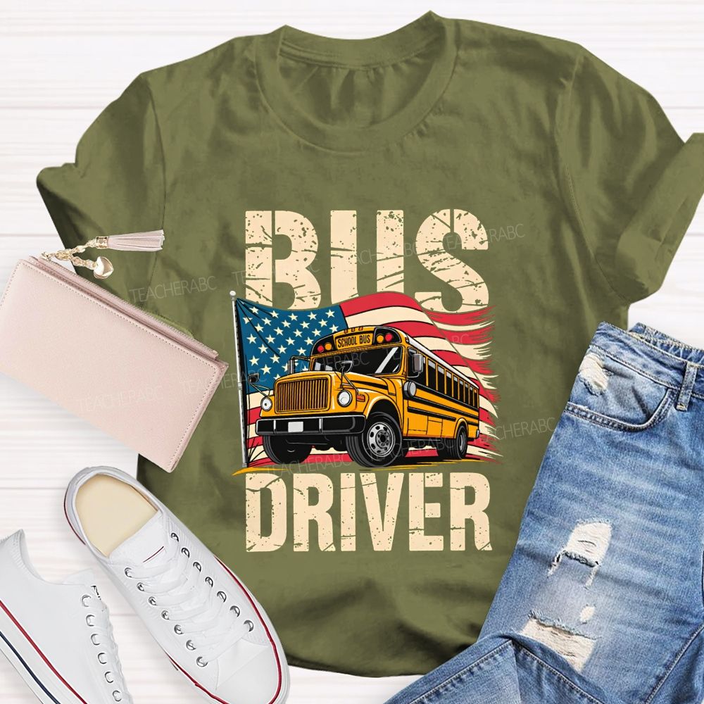 Proud Bus Driver Proud American T-shirt