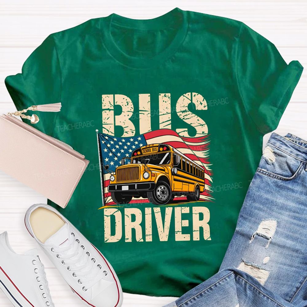 Proud Bus Driver Proud American T-shirt