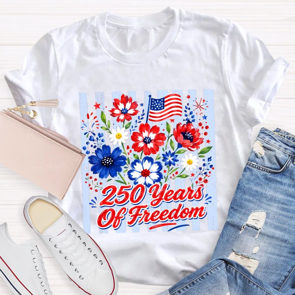 250 Years Of Freedom Floral American Flag T-shirt