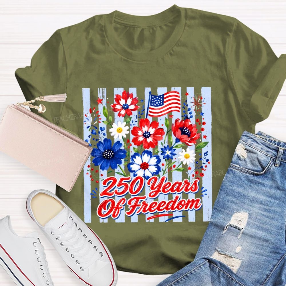 250 Years Of Freedom Floral American Flag T-shirt