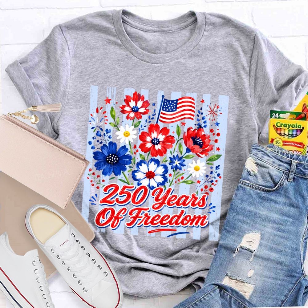 250 Years Of Freedom Floral American Flag T-shirt