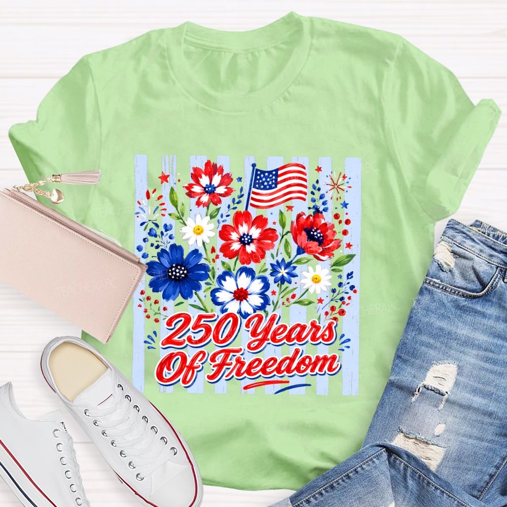 250 Years Of Freedom Floral American Flag T-shirt