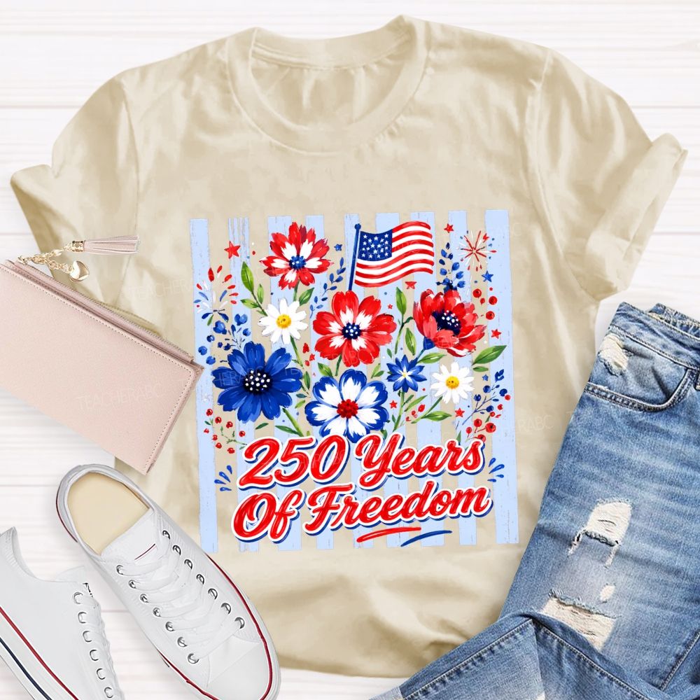 250 Years Of Freedom Floral American Flag T-shirt