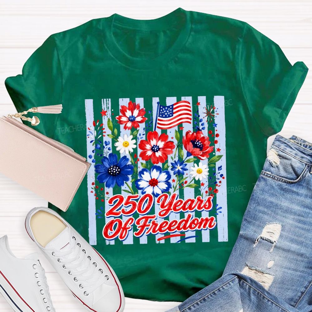 250 Years Of Freedom Floral American Flag T-shirt