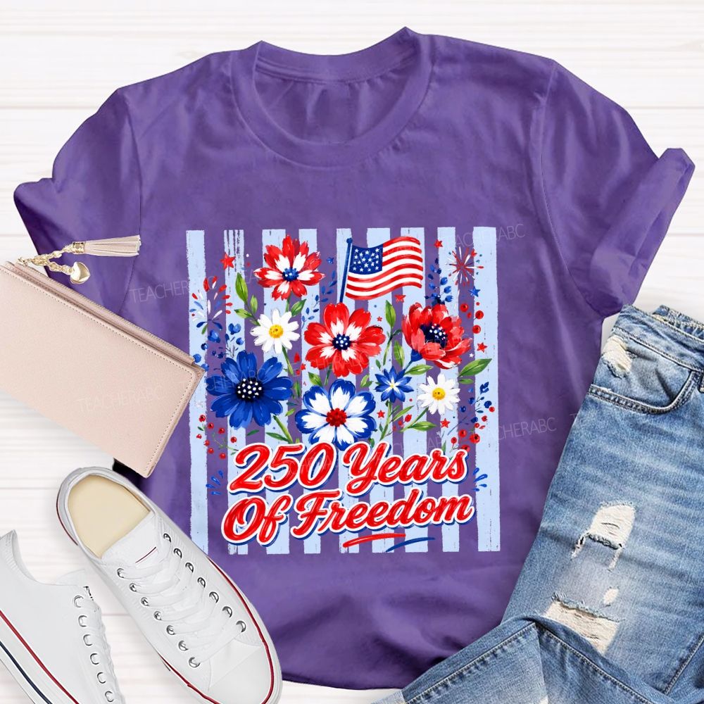 250 Years Of Freedom Floral American Flag T-shirt
